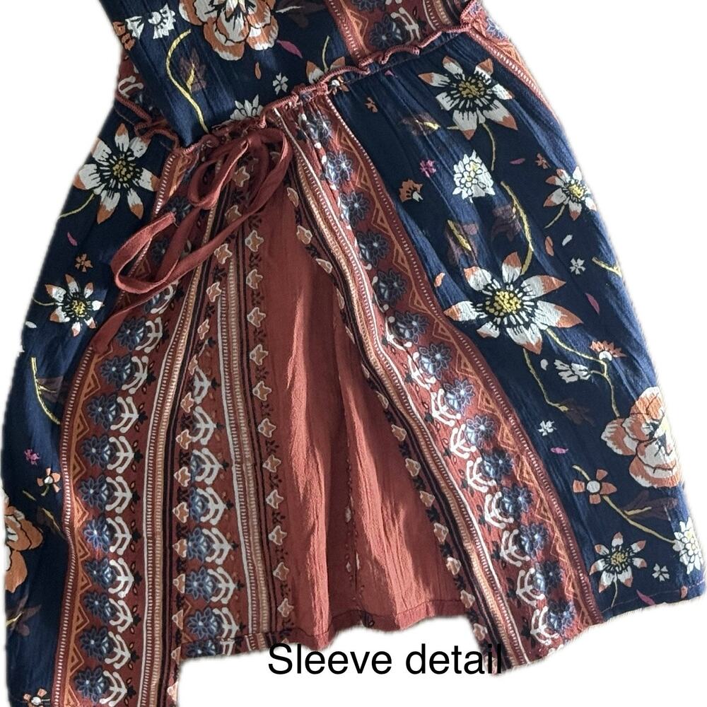 Band of Gypsies women’s M/L boho hippie duster kimono color blue & rust floral - Picture 5 of 8